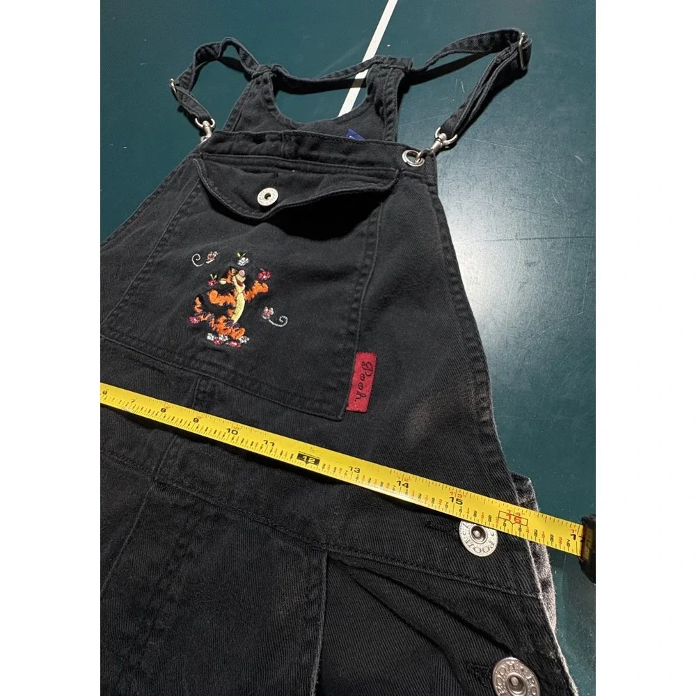 Vintage Disney Tigger Shortalls Overalls Youth Large Denim Bib Black Embroidered